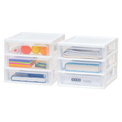 IRIS USA Paquete de 2 Organizadores de 3 Cajones Medianos, Blanco | Organiza artículos de oficina, papelería, maquillaje, manualidades y esenciales diarios en el escritorio
