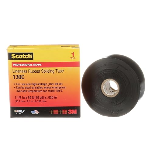 3M Scotch Cinta de Empalme Eléctrica 130C | 1-1/2 in x 30 ft, sin forro, negro, 1 rollo, autofusión, resistencia UV