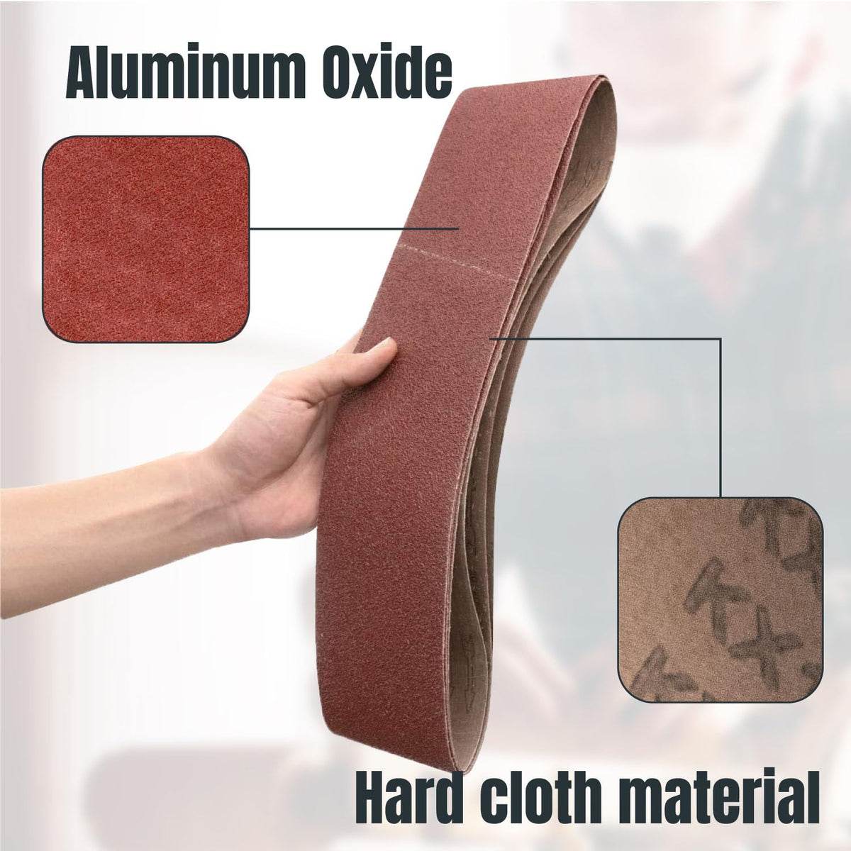 POWERTEC 110118 - Correas de lijado de óxido de aluminio, surtido de bandas de lijado de óxido de aluminio, 3 de cada uno de 60, 80, 120, 150, 240, 400, papel de lija premium para lijadora de disco de correa, paquete de 18