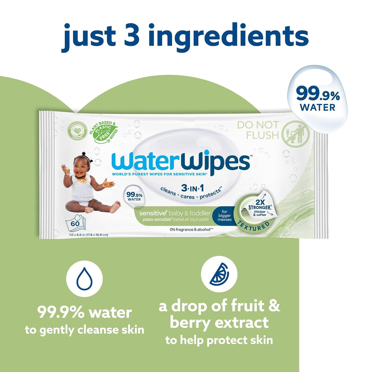 WaterWipes Hand Face Baby Wipes With Soapberry - 240 Wipes (4 Pack Of 60Count)