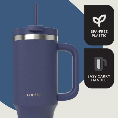 Contigo Streeterville - Vaso de acero inoxidable, 1.1 Litros, con popote, a prueba de fugas, frío durante 29 horas, color Índigo, 2204453