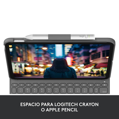 Logitech Slim Folio Funda con Teclado para iPad (10.° generación) con Teclado inalámbrico Bluetooth Integrado - Gris Oxford