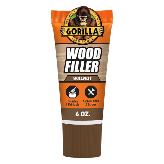 Gorilla Relleno de madera multiusos, tubo de 6 onzas, nogal (paquete de 1)