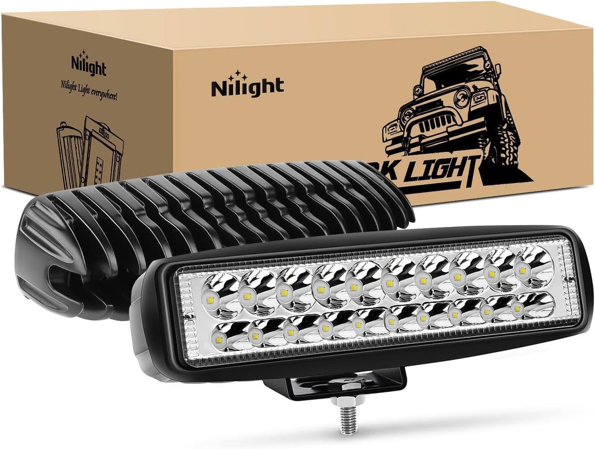 Nilight - 2 cápsulas LED de 6 Pulgadas, 60 W, Barra de luz de 3000 LM, Luces de conducción antiniebla, Todoterreno, 12 V/24 V, para Camiones, Jeep UTV, ATV, Barco, Golf, remolques - 2PCS 60W Spot Lights