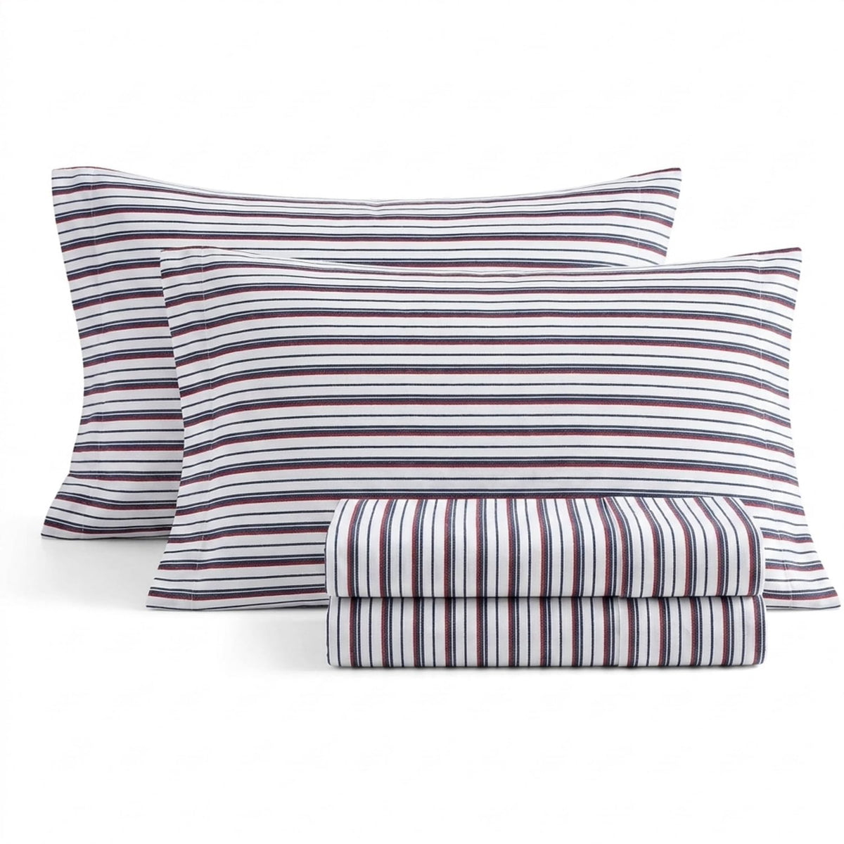 Nautica - Juego de sábanas de algodón percal para Cama Individual o Individual XL, con Funda de Almohada a Juego, crujiente y Fresco, Totalmente elástico, Esenciales para recámara (Avery Stripe Navy)