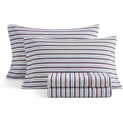 Nautica - Juego de sábanas de algodón percal para Cama Individual o Individual XL, con Funda de Almohada a Juego, crujiente y Fresco, Totalmente elástico, Esenciales para recámara (Avery Stripe Navy)