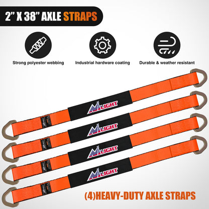 Nilight Juego de 4 Correas de Amarre para Ejes 2''×38'' Funda Protectora y Anillo D. Resistencia a Rotura 11.127 lbs Ideal para vehículos Elevador camión Remolque y UTV