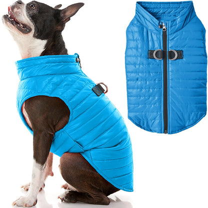 Gooby Chaleco Acolchado para Perro, Azul, Grande, ultradelgado con Cremallera y Correa de Doble Anillo en D, Abrigo Resistente al Agua para Perros pequeños, Ropa para Perros pequeños o medianos