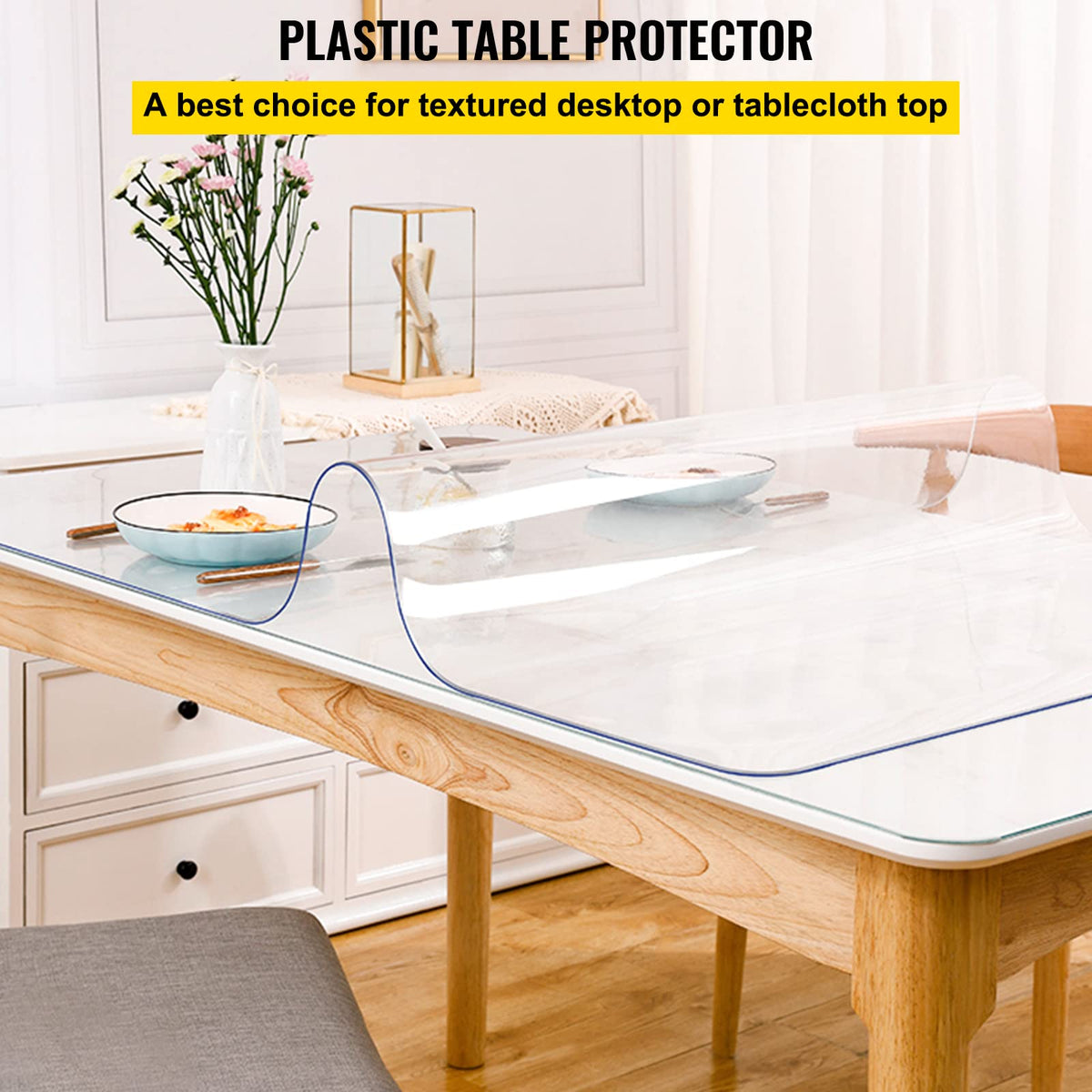 VEVOR - Funda de Mesa de plástico de 40 x 72 Pulgadas, Protector de Mesa Transparente de 1,5 mm de Grosor, tapete Rectangular Transparente, Impermeable y fácil de Limpiar para Oficina o Mesa de Noche