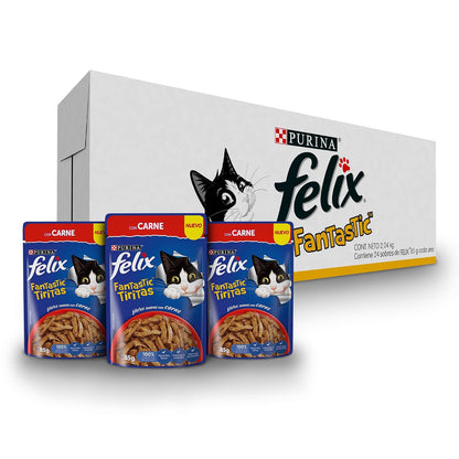 Purina Felix Fantastic Tiritas Adulto Todos los Tamaños Sabor Carne 24pack de 85g