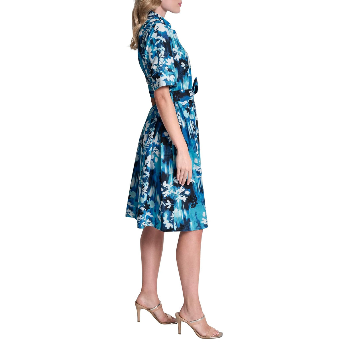 DKNY 3/4 Sleeve Collared Neck Cotton Poplin Shirt Dress Vestido Mujer