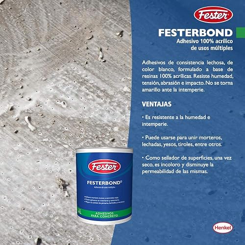 Fester Festerbond Adhesivo Acrílico de Usos Múltiples 4 Litros, Adherente para Unir Mortero Nuevo a Concreto Viejo y Sellador de Superficies Porosas, Color Blanco, Bote de 4 Litros