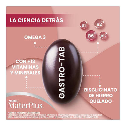 Mater Plus Suplemento Alimenticio Con Vitaminas, Minerales y DHA Caja 30 Cápsulas