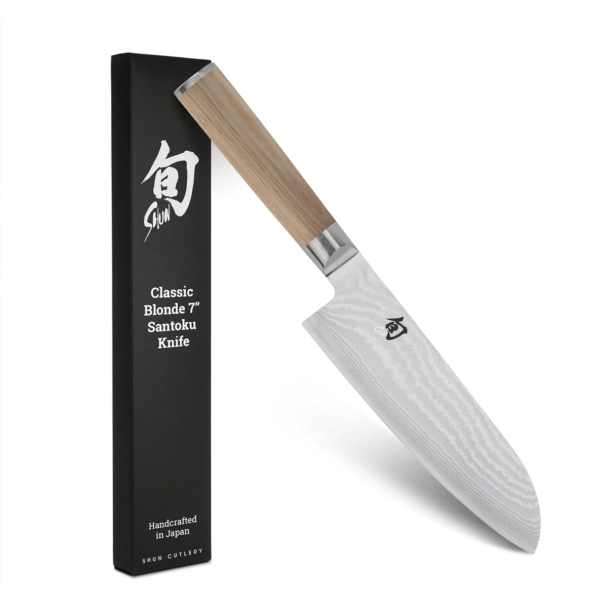 Shun - Cuchillo santoku clásico de 7 pulgadas, cuchillo japonés hecho a mano, núcleo VG-MAX con revestimiento de acero inoxidable Damasco, mango Pakkawood, versátil herramienta de corte japonesa
