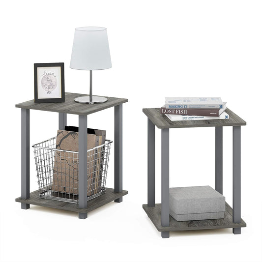 Furinno 12127GYW/GY Simplistic End Table, French Oak Grey, Set of 2 | Mesa auxiliar auxiliar de 2 niveles, compacta, cuadrada, moderna, mesita de noche, mesita de noche, mesita de noche