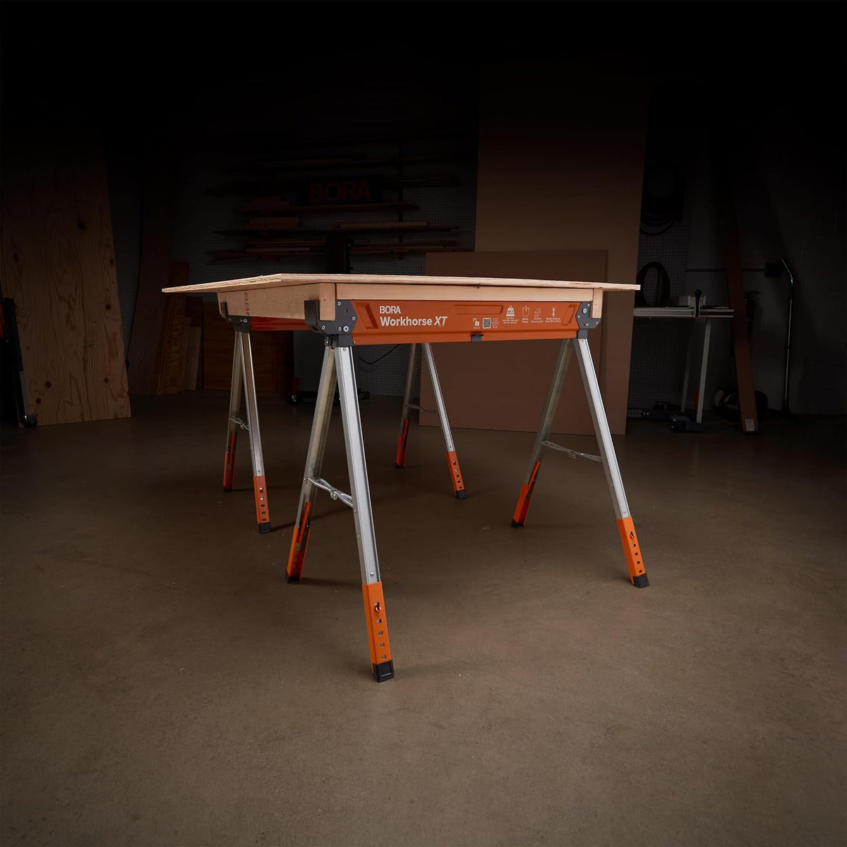 BORA Workhorse XT - Juego de 2 caballos de sierra plegables, resistentes, ajustables, altura ajustable, par de sawhorse con patas ajustables, caballo de sierra resistente para contratistas, banco de
