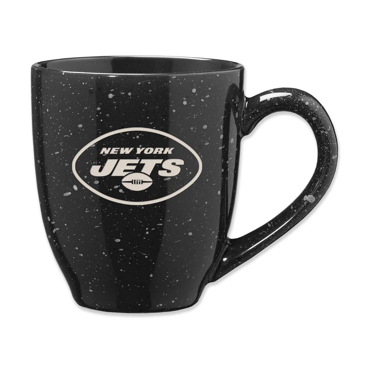 Rico Industries Taza de Cerámica NFL Grabada con Láser 16 oz - New York Jets - Logotipo negro 2023