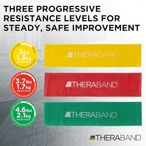 TheraBand Juego de Bandas elásticas de Resistencia Profesionales, de látex, para Ejercicios de Cuerpo,rehabilitación, Set - Yellow/Red/Green