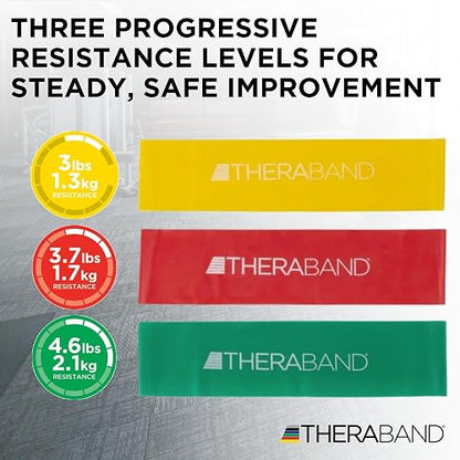 TheraBand Juego de Bandas elásticas de Resistencia Profesionales, de látex, para Ejercicios de Cuerpo,rehabilitación, Set - Yellow/Red/Green
