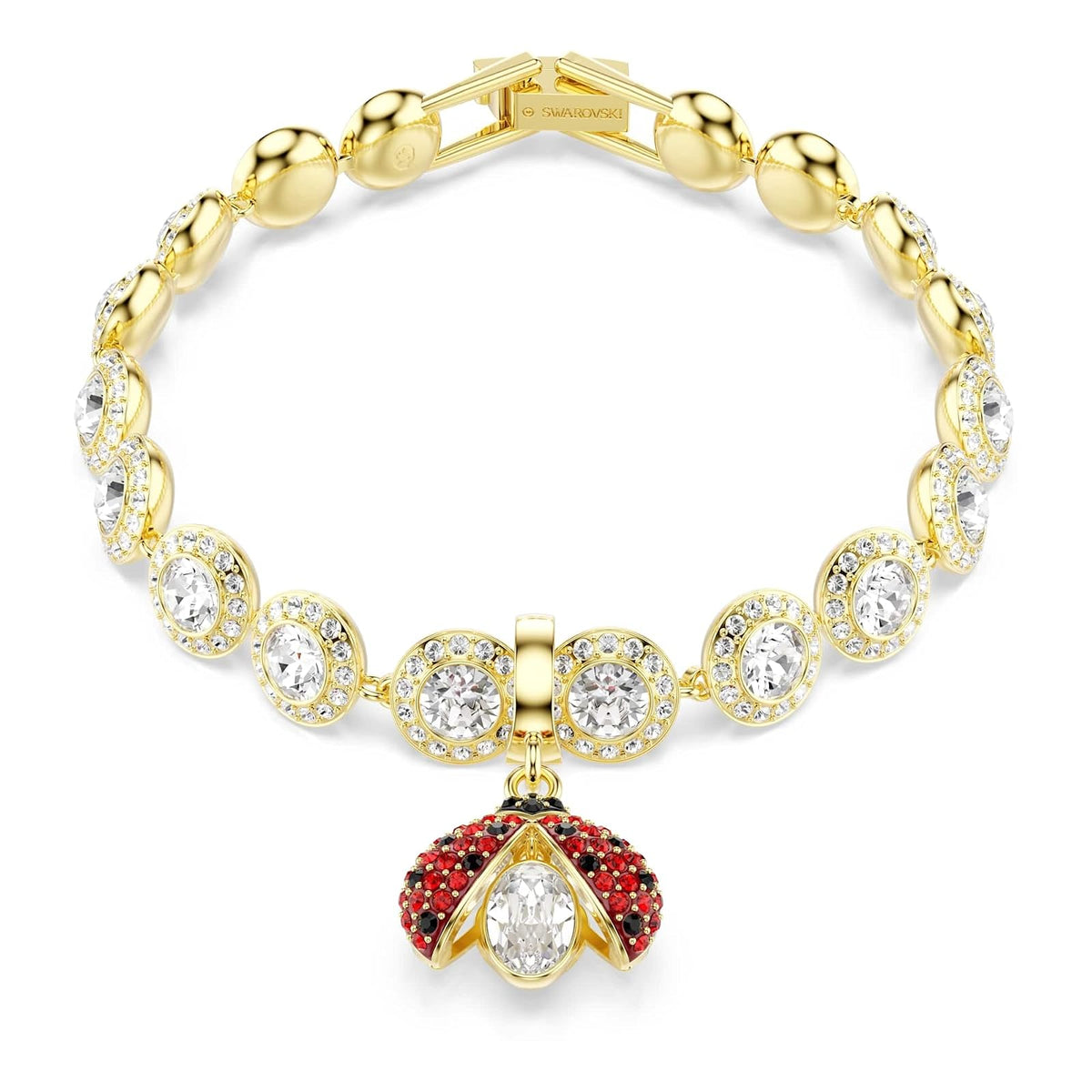 Abalorio de Swarovski Idyllia, mezcla de cortes, catarina, rojo, baño en tono dorado