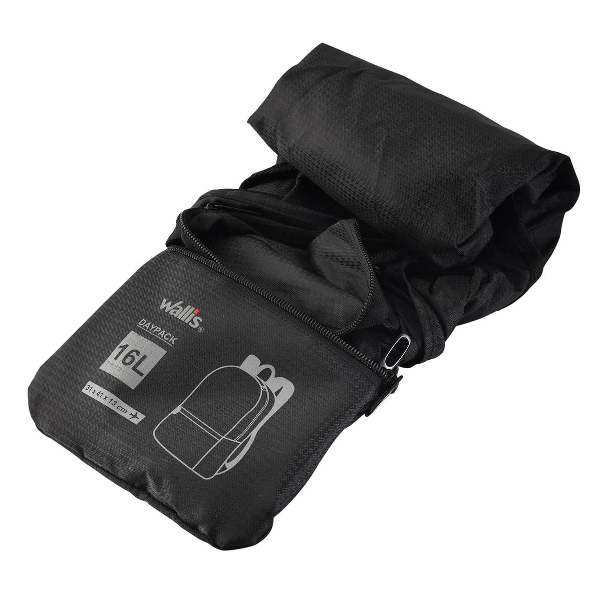 Mochila de viaje plegable 16 L con funda, negro