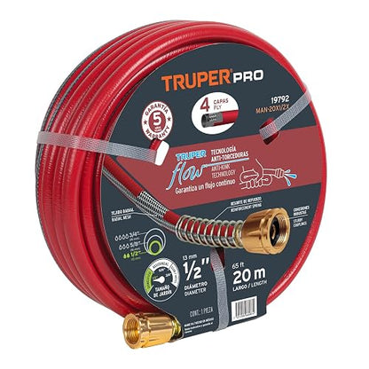 Truper MAN-20X1/2X, Manguera armada super reforzadas 4 capas, conexiones metálicas, 1/2", 20 m