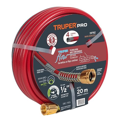 Truper MAN-20X1/2X, Manguera armada super reforzadas 4 capas, conexiones metálicas, 1/2", 20 m
