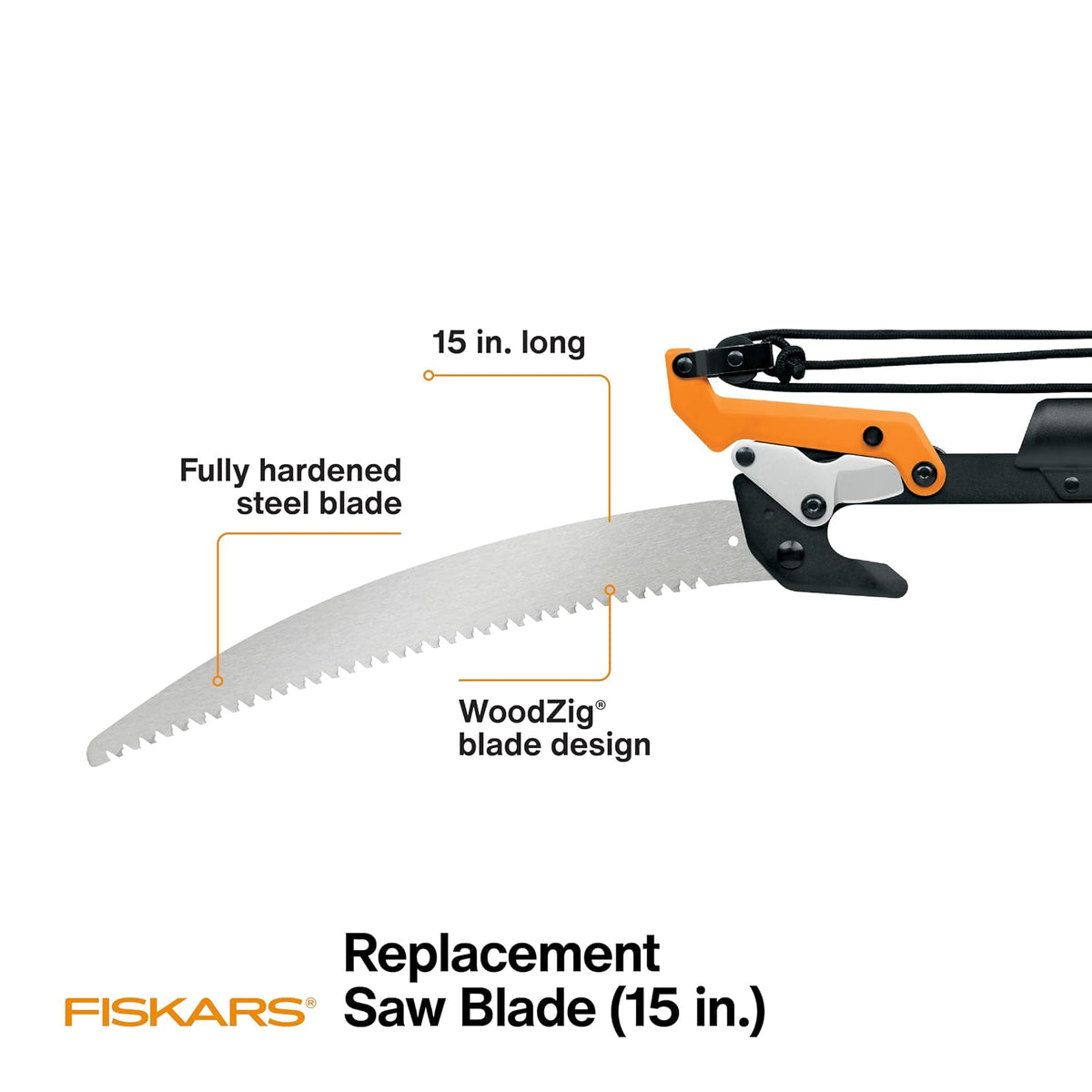Fiskars - Hoja de sierra de poste de repuesto para sierras de podar y podadoras de árboles, hoja de 15 pulgadas con diseño de dientes estilo motosierra Woodzig