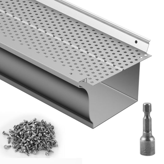 VEVOR Protector de canalón, 5 pulgadas de ancho, filtro de hoja de aluminio, cubierta de canalón, 52 piezas de longitud total de 200 pies, diámetro de agujero de 0.157 pulgadas y grosor para cualquier