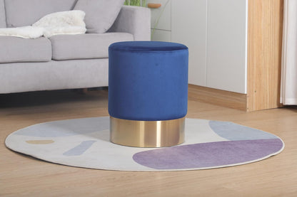Sochic Taburete Cilíndrico Tapizado en Terciopelo Azul con Base de Acero Inoxidable en Acabado Dorado