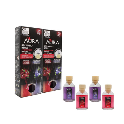 Cristalinas Aura Ambientador Mikado Canela y Manzana 2 Piezas 30 ml - Frutos Rojos - Frutos del Bosque - 2 Pack