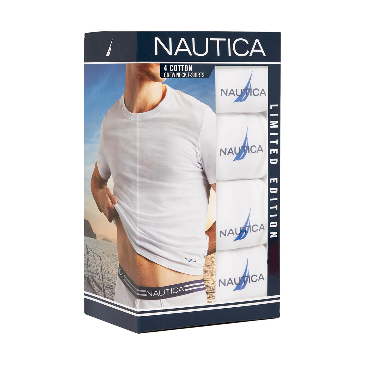 Nautica - Paquete de 4 Camisetas de algodón de edición Limitada para Hombre, Logotipo