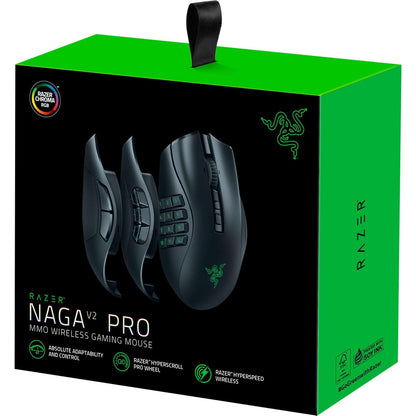 Razer Naga V2 Pro - Mouse Gamer Inalámbrico MMO | 19+1 botones programables con 3 placas laterales intercambiables, rueda HyperScroll Pro, sensor óptico Focus Pro 30K