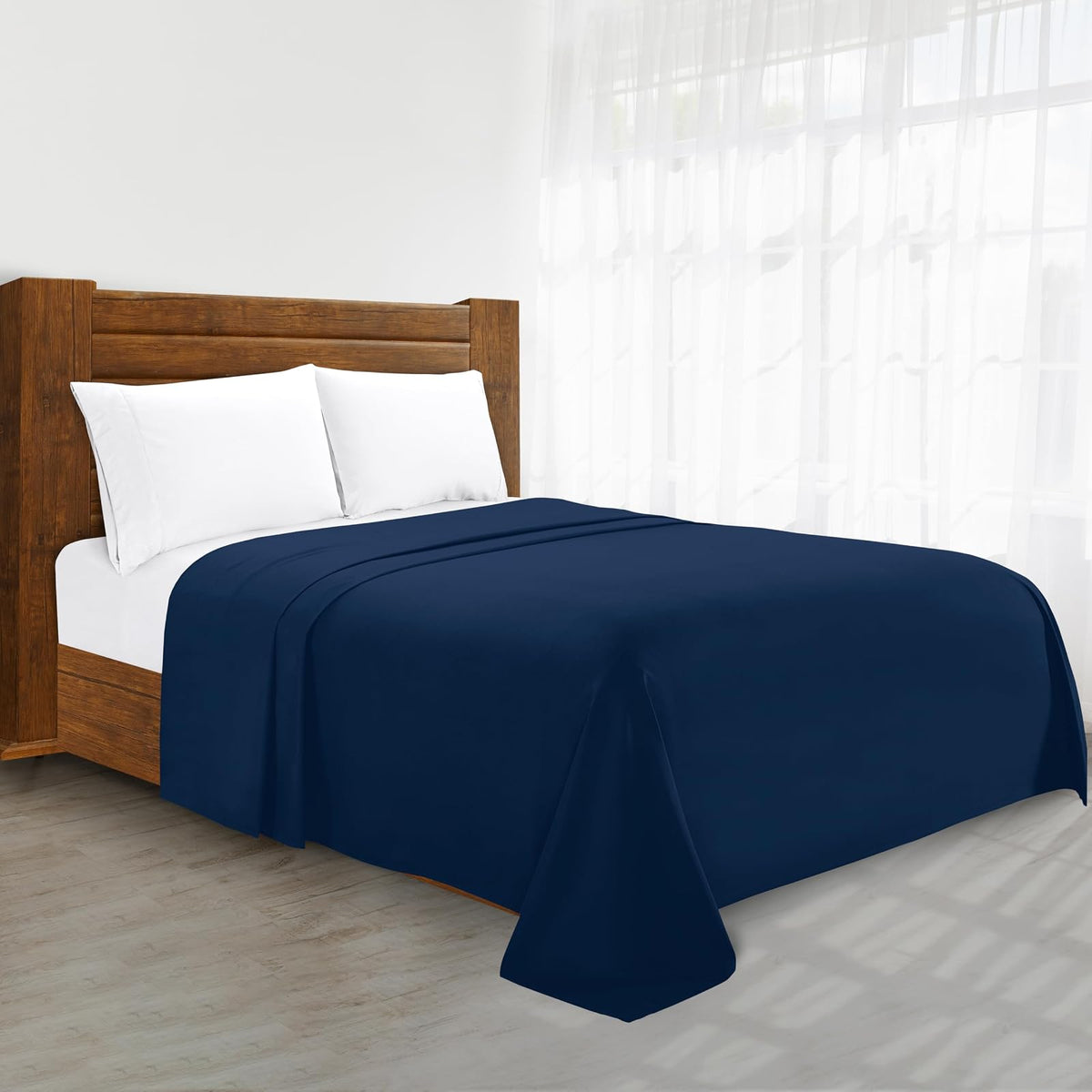 Elegant Comfort Sábana Plana de Microfibra de Lujo - Twin - Twin XL - Azul marino