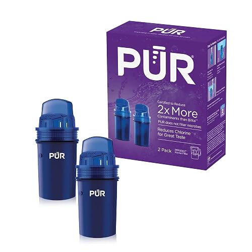 Filtro de repuesto para jarra de agua PUR Basic de 2 etapas, 1 paquete, filtros de repuesto para jarras de filtro de agua PUR, sabor y olor reducido al cloro, filtros proporcionan 40 galones/2 meses de agua filtrada, Básico más rápido, NA, Paquete-de-2, 1