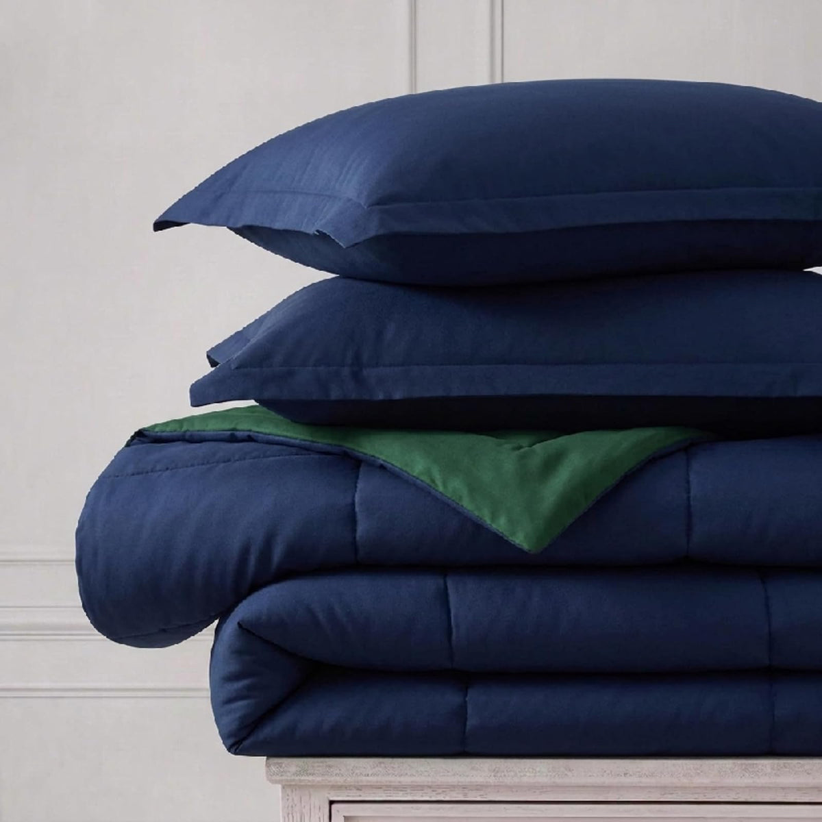 Nautica - Juego de Cama Individual XL Reversible, Incluye Funda Estándar, Sábana Bajera, Funda de Almohada y Bolsa de Lavandería, 5 Piezas, Tamaño Twin, Azul Marino