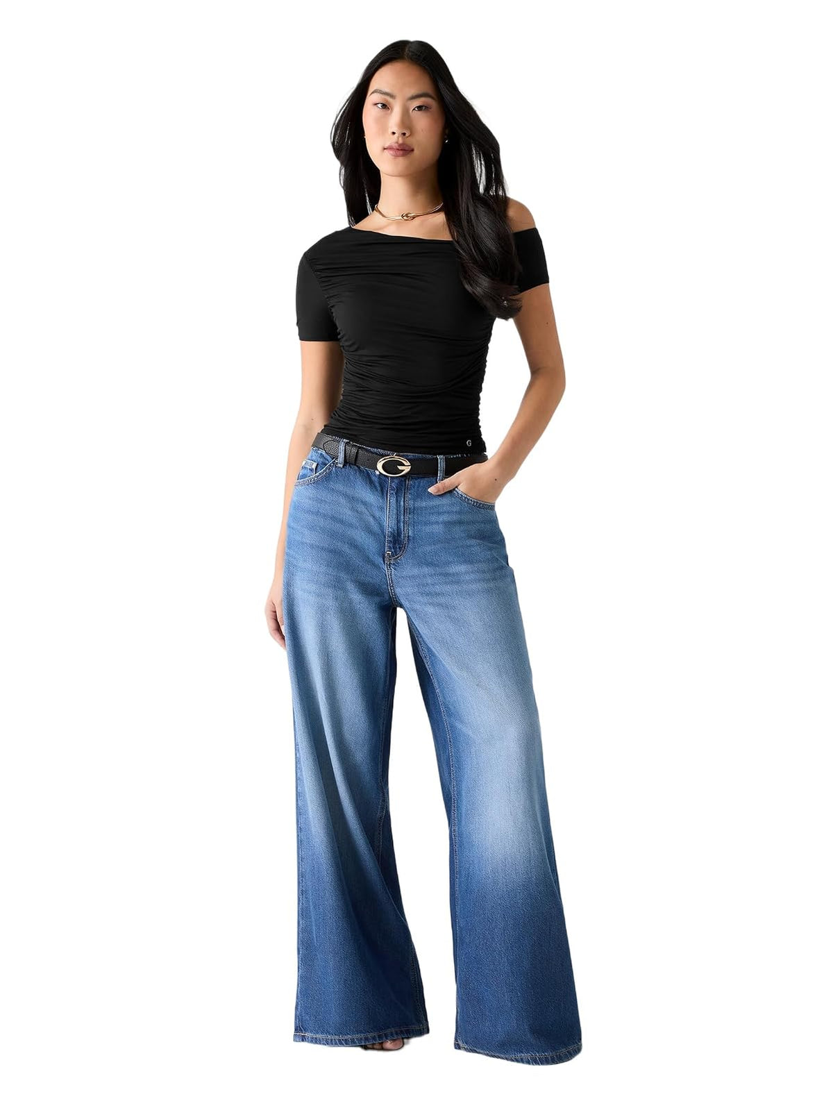Guess Top Jaide de Manga Corta con Fruncido