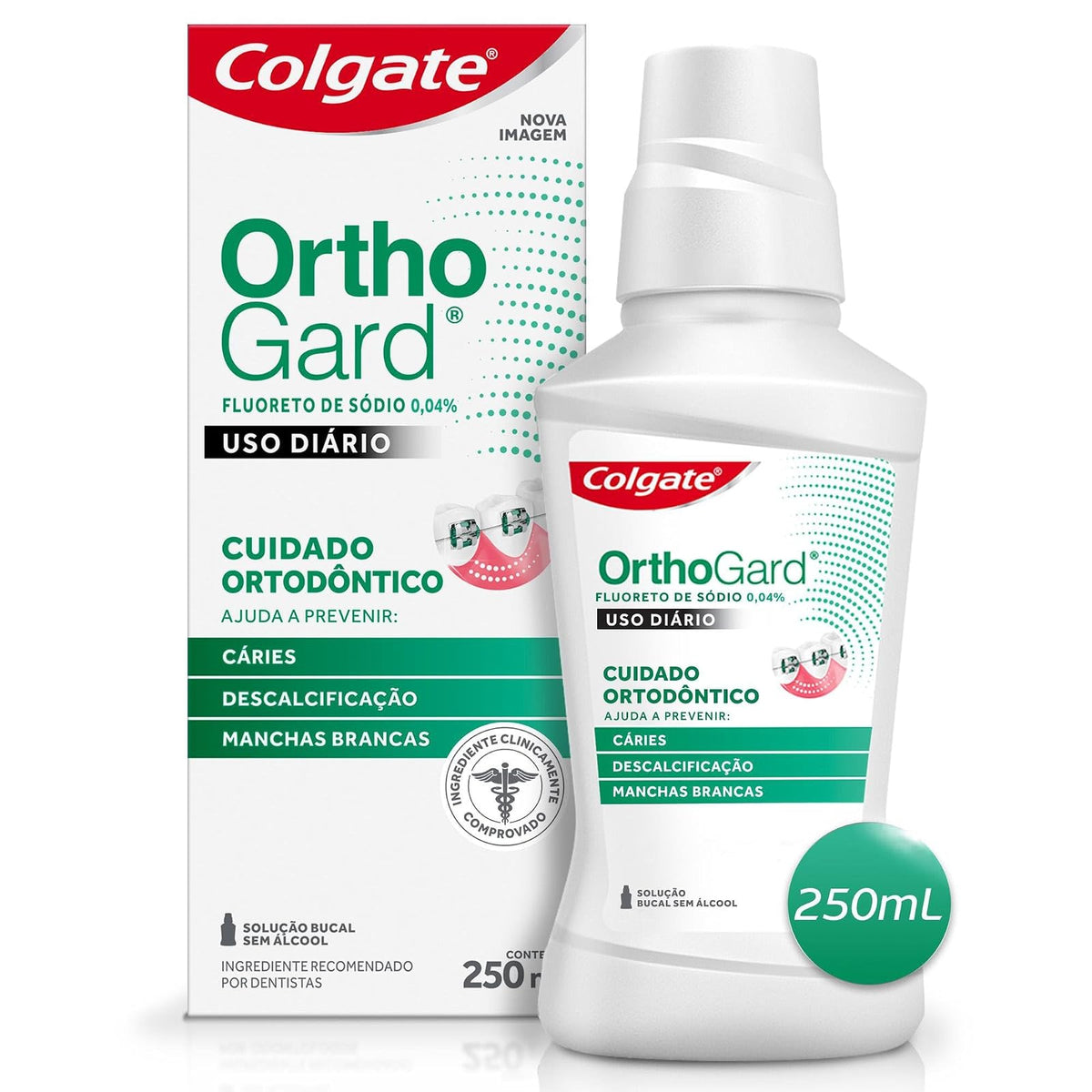 Colgate Enjuague Bucal OrthoGard Sabor a Menta Libre de Alcohol 250 ml | Brinda Protección Especializada que Ayuda a Prevenir Manchas Blancas, Descalcificación y Caries