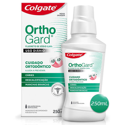 Colgate Enjuague Bucal OrthoGard Sabor a Menta Libre de Alcohol 250 ml | Brinda Protección Especializada que Ayuda a Prevenir Manchas Blancas, Descalcificación y Caries