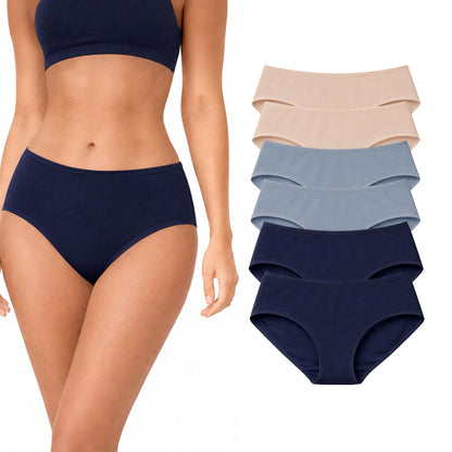 BODYcontrol Pantaletas de Algodón para Mujer - M - MARINO - AZUL - NUDE - SET 6