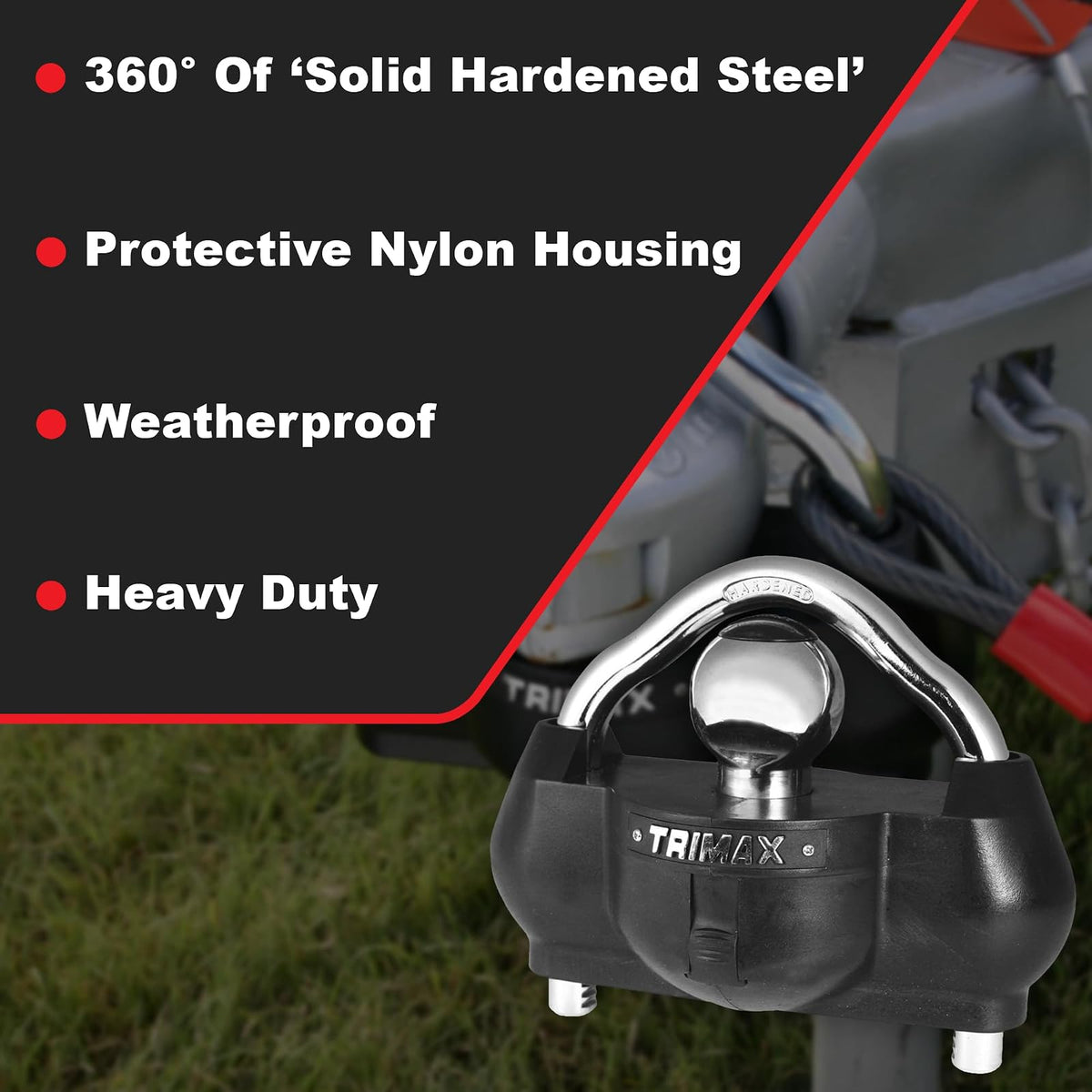 Trimax UMAX100 Premium Universal 'Solid Hardened Steel' Trailer Lock (fits All couplers)