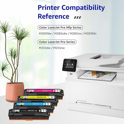 CMYBabee - Cartucho de tóner Compatible para HP 206X 206A para Impresora Color LaserJet Pro MFP M283fdw M283cdw M283fdn M282mw Pro M255dw M255nw M283 M255 W2110A de Alto Rendimiento (BCMY, Paquete