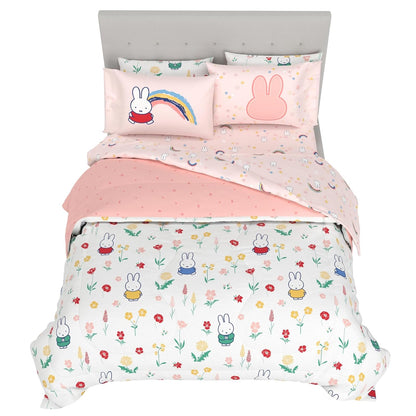 Franco Collectibles - Juego de Ropa de Cama Miffy, tamaño matrimonial, 7 Piezas, edredón Reversible y Esponjoso, con Funda (Producto 100% con Licencia Oficial)