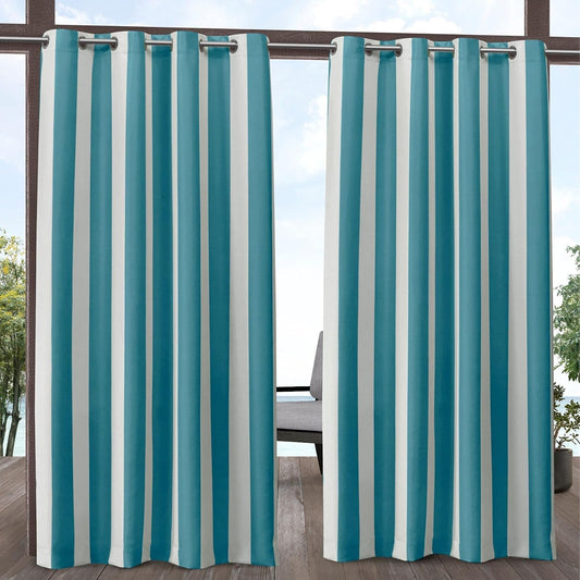Exclusive Home - Par de Cortinas con toldo a Rayas, Verde Azulado/Blanco, 54x96, 1, 1