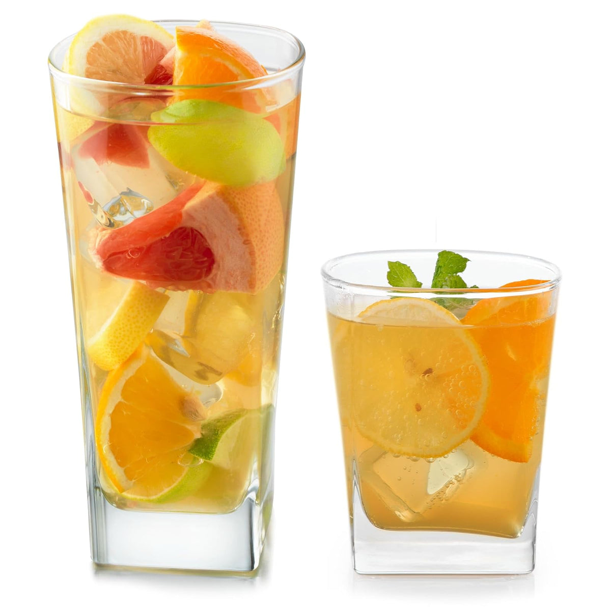 Libbey City - Juego de 16 vasos de vidrio, 425 ml y 360 ml