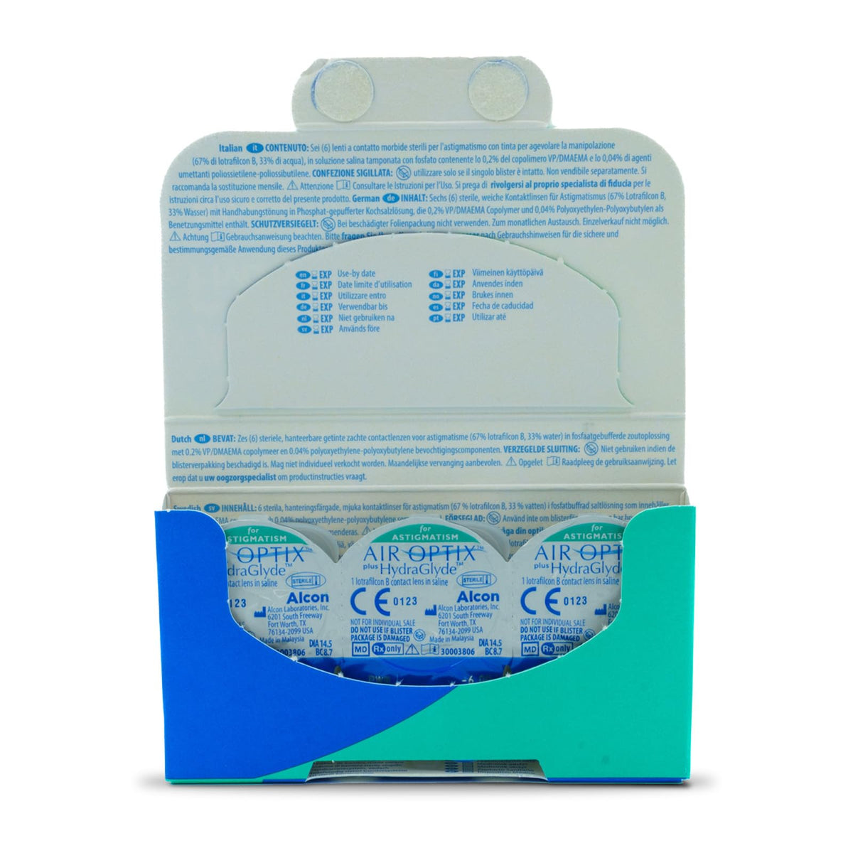 Air Optix plus HydraGlyde para Astigmatismo, 6 lentes, Dioptrías -4.5, Cylinder Axis 170, Corrección del cilindro -1.25