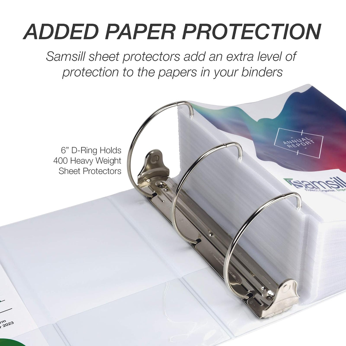 Samsill Carpeta duradera de 3 anillas de 6 pulgadas, fabricada en Estados Unidos, con anillo en D FSC 100% reciclado aglomerado, blanco, paquete de 2