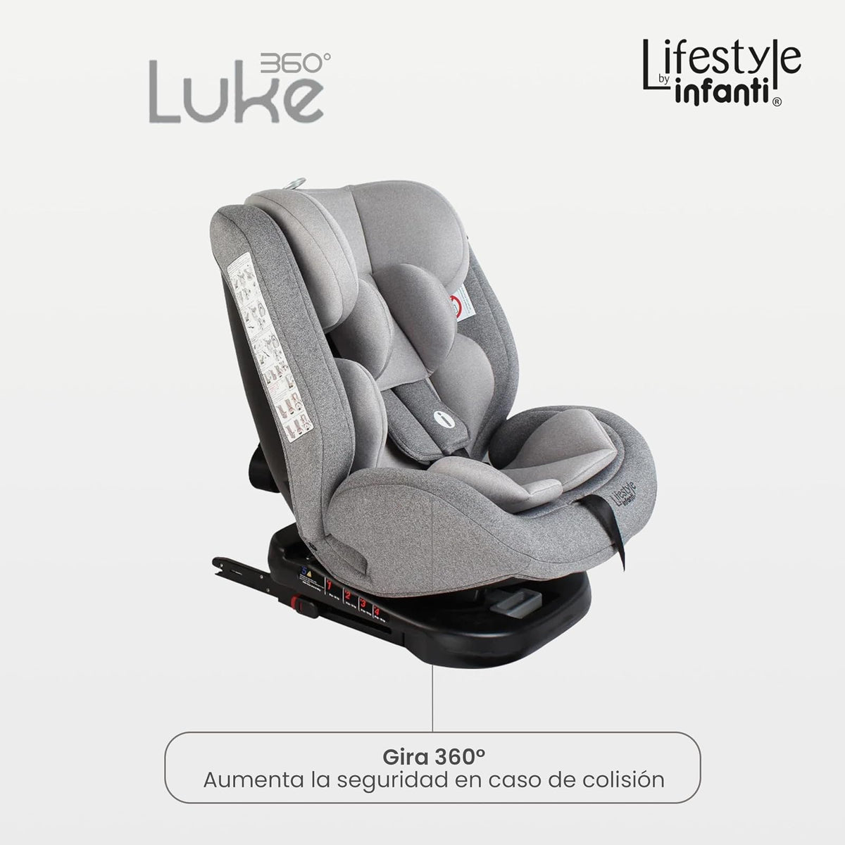 INFANTI | Asiento para Bebe Carro LUKE 360° Lifestyle | Autoasientos Grupo 0+, 1, 2 y 3 | Con Sistema ISOFIX | 4 Reclinaciones | Protección Bebé y Soportes Seguros | Color Gris