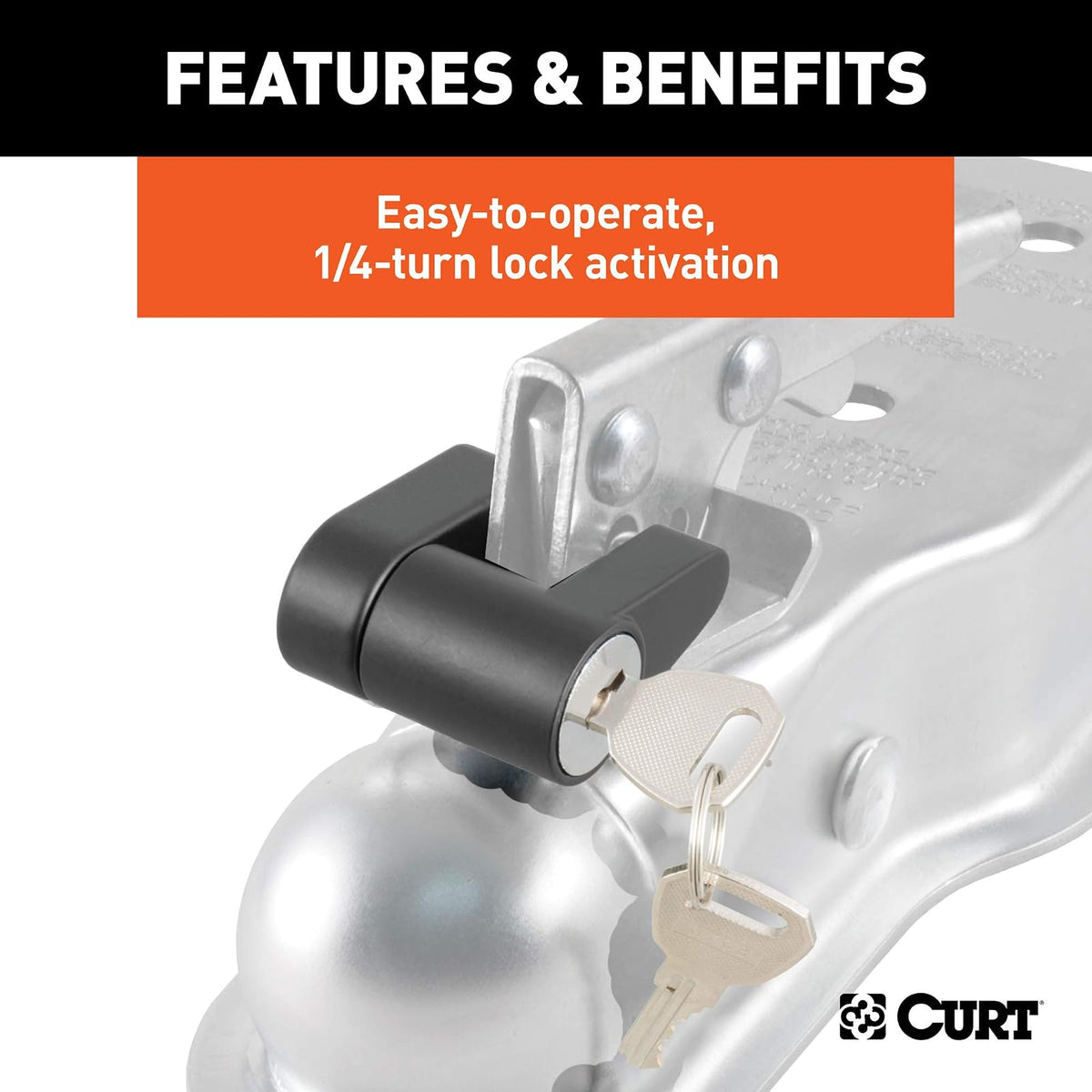 CURT 23521 Black Trailer Tongue Coupler Lock 1/4-Inch Pin Diameter, Up to 3/4-Inch Coupler Span