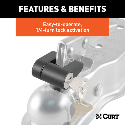CURT 23521 Black Trailer Tongue Coupler Lock 1/4-Inch Pin Diameter, Up to 3/4-Inch Coupler Span